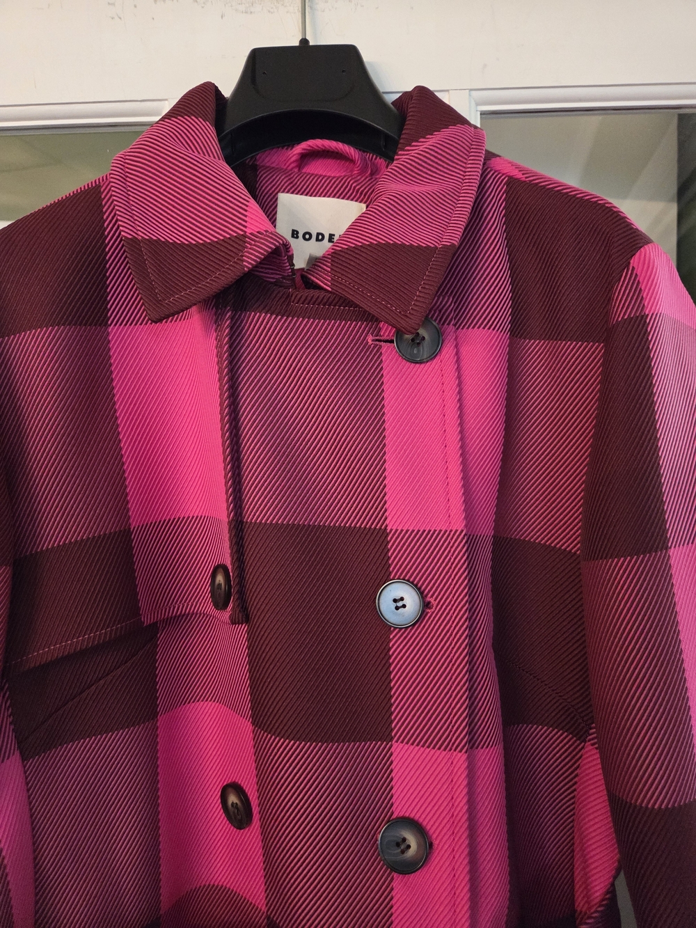 Boden Cheltenham Pink and Burgundy Plaid Trench Coat - Size 14R - Picture 13 of 16